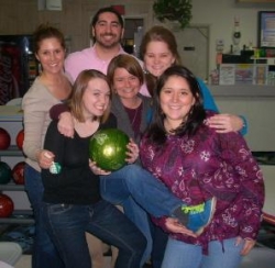 students at bowling alley